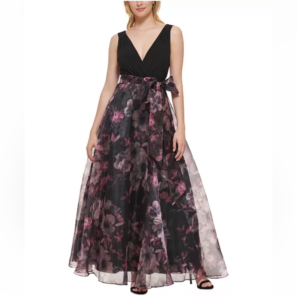Eliza J Floral-Skirt Bow-Embellished Ballgown Size 4